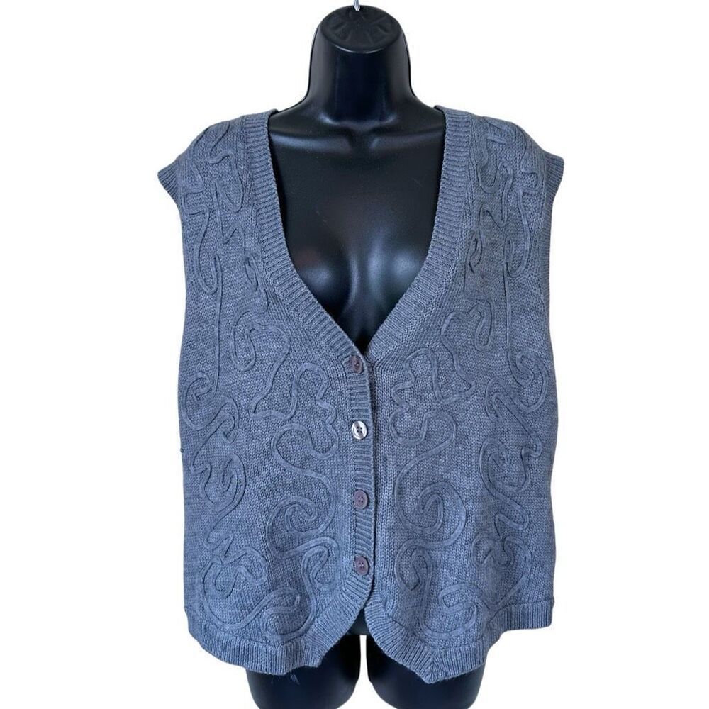 Vintage Alfred Dunner Chunky Knit Button Down Sweater Vest Size Petite